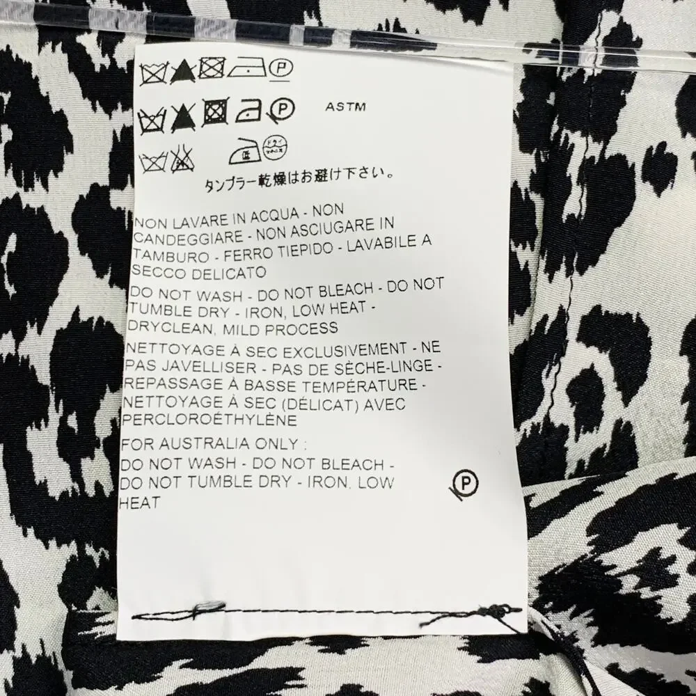 MICHAEL KORS COLLECTION Black White Silk Animal Print Butterfly Sleeve Blouse